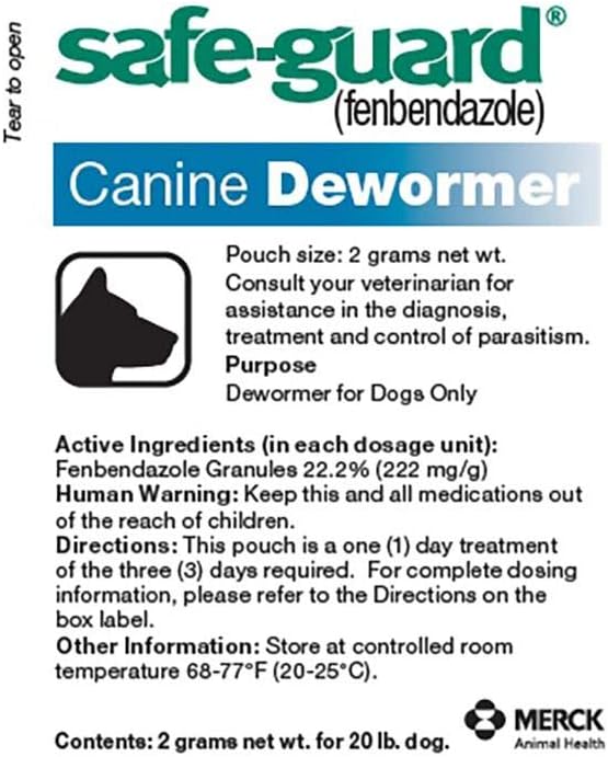 SAFE-GUARD (fenbendazole) Canine Dewormer for Dogs, 2gm pouch (ea. pouch treats 20lbs.), Blue, 0.07 Ounce (Pack of 3) (033576/001-033576)