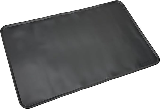 Amazon Basics Waterproof Anti-Slip Silicone Pet Food and Water Bowl Mat, 24 x 16 Inches, Black, Solid