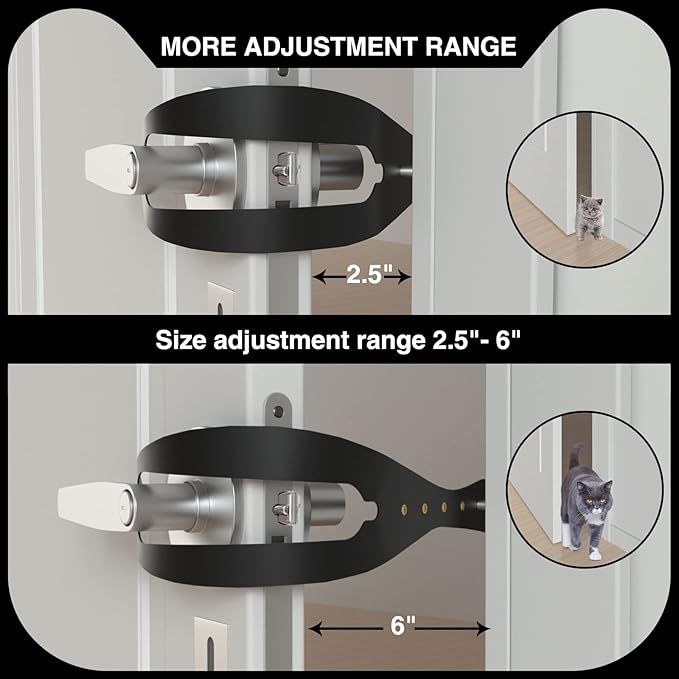 Cat Door Holder Latch Larger Adjustable Cat Door Alternative Fast Latch Strap Let Cats in and Keeps Dogs Out of Litter & Food and Safe Baby Proof No Measuring Easy to Install 3Pcs Black