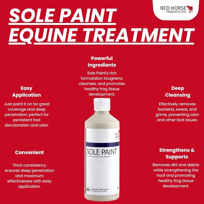 Red Horse Products Sole Paint - Strong Active Ingredients | Cleanses, Strengthens, and Supports Hoof Health | Easy-to-Use Formula for Deep Cleaning and Odor Control (500ml)