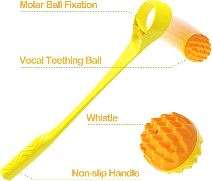 Dog Ball Thrower launcher Interactive Dog Toy with Vocal Cue Ball includes 6.2CM(2.44") Medium Herding Ball & 49.3CM(19.4") Non-slip Handle Yellow