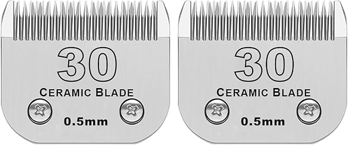 2 Pack Detachable Pet Dog Clipper Blades, Compatible with Andis,Most Oster A5, Wahl KM Series Clippers,Made of Ceramic Blade & Stainless Steel Blade（#30 Blade 1/50-Inch 0.5MM Cut Length）