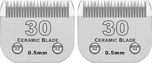 2 Pack Detachable Pet Dog Clipper Blades, Compatible with Andis,Most Oster A5, Wahl KM Series Clippers,Made of Ceramic Blade & Stainless Steel Blade（#30 Blade 1/50-Inch 0.5MM Cut Length）