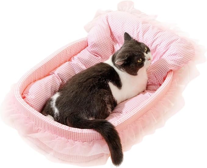 pawstrip Pink Dog Bed Washable Princess Cat Couch Soft Plush Pet Sofa Nest Mat Anti-slip Puppy Cave Beds Cute Cozy Kitten Doggy Kennel Cushion Small Medium Dogs Cats Sleeping Pad (Light pink, L)