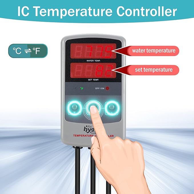 hygger Pinpoint Saltwater Aquarium Heater with Digital Thermostat IC Temp Controller, Titanium Tube Submersible Fish Tank Heater for Coral Reef 50 Watt