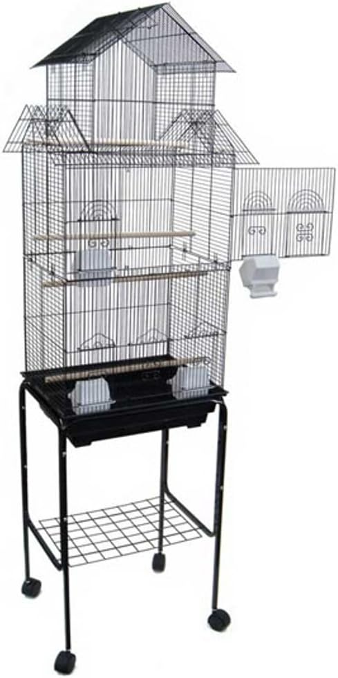 YML 6844 3/8" Bar Spacing Tall Pagoda Top Bird Cage with Stand, 18" x 14"/Small, Black