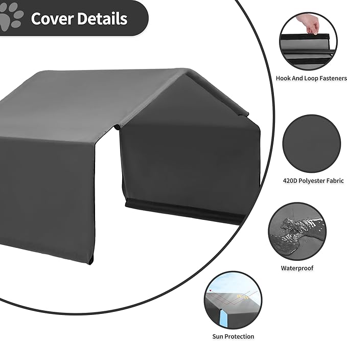 4'x4'x3' Outdoor Dog Sun Shade Shelter Deep Grey Tent Tarpaulin, Not Included Metal Frame, Only Canopy Cover Roof