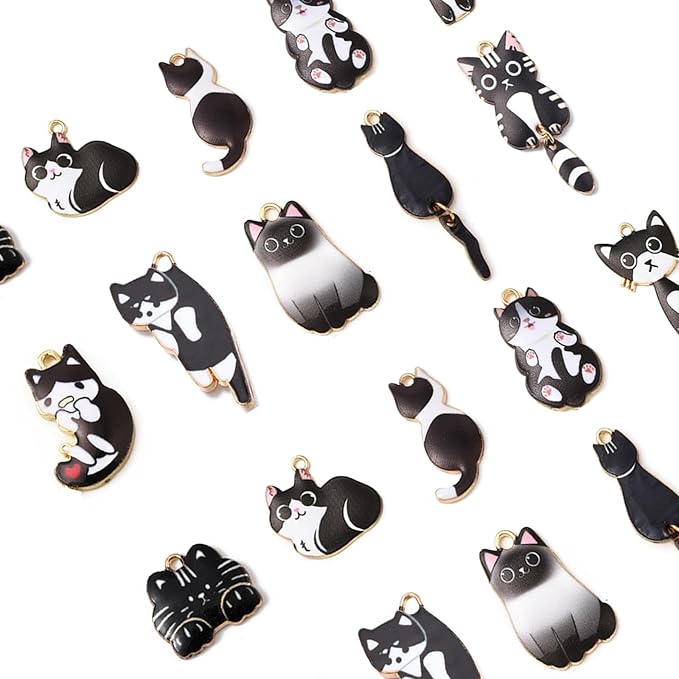 KitBeads 20pcs 10 Styles Black Cat Charms Cute Animal Pet Charms Enamel Cartoon Kitten Charms for Jewelry Making Bracelets Bulk