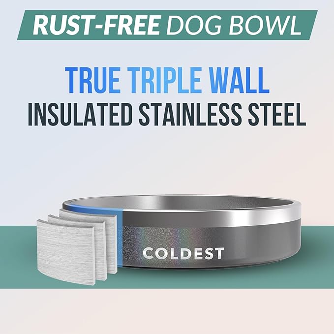 Coldest Dog Bowl - Anti Rust Metal & Non Slip Dog Bowls Large, Spill Proof Heavy Duty 3 Layers Insulated Dog Bowl - Food and Water Bowl for Dogs, Cats & Pets, Dishwasher Safe (21 oz, Stardust Glitter)