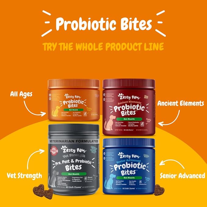 Zesty Paws Probiotics for Dogs - Digestive Enzymes for Gut Flora, Digestive Health, Diarrhea & Bowel Support - Clinically Studied DE111 - Dog Supplement Soft Chew for Pet Immune System - Chicken