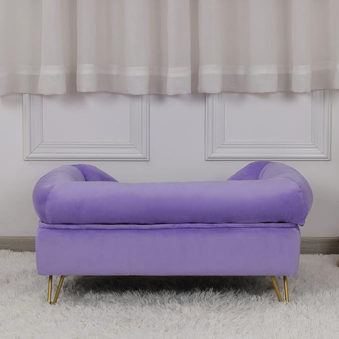 Dog Sofas and Chairs for Small Breeds,Dog Couch for Small Pet,Cat Sofa Chair with Soft Velvet Fabric,Wooden Frame Cat Bed,Pet Sofa Bed for Small Dog Rest Using,PURPLE