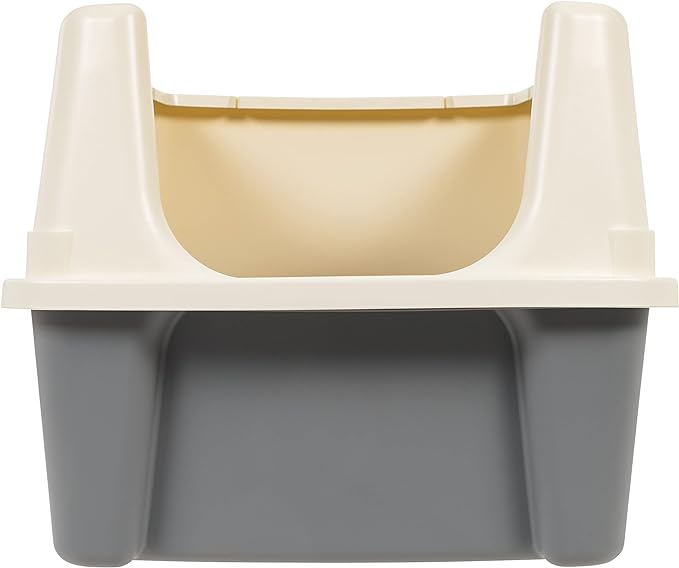 Amazon Basics Tall Open Top Cat Litter Box with High Sides and Scoop, 19 x 15 x 11.75 inches, Grey/Beige