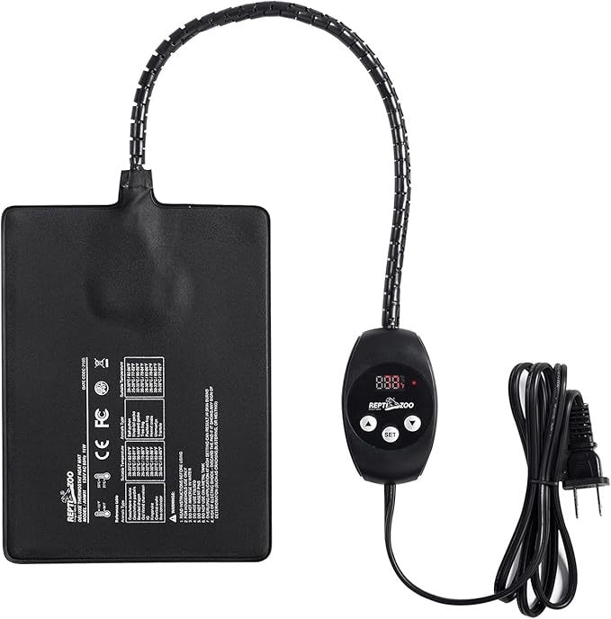 REPTI ZOO Upgrade Reptile Heat Mat with Thermostat - 6 x 8 Inch Reptile Heating Pad with Temperature Control for 10-20 gal Tank Reptiles Amphibians Hermit Crab Snake Lizard