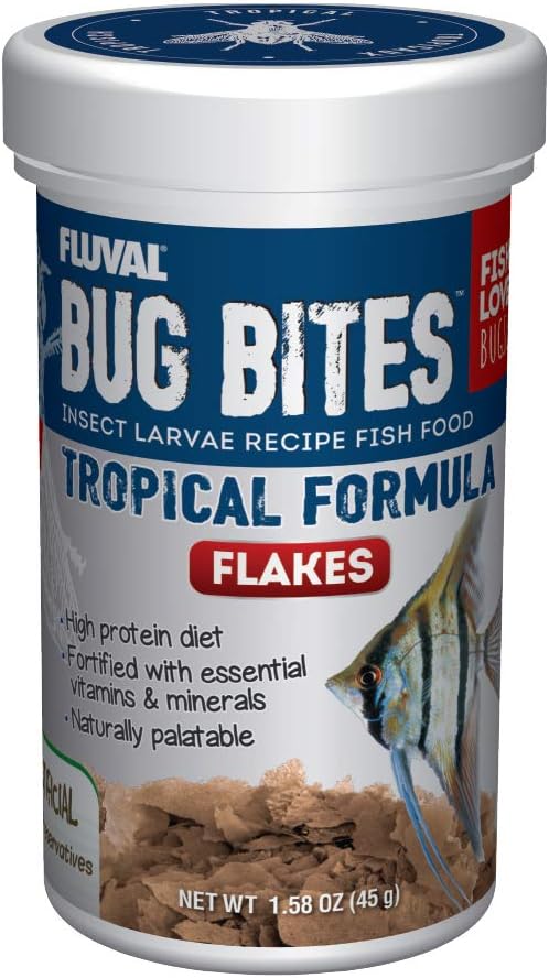 Fluval Bug Bites Tropical Fish Food, Flakes for Small to Medium Sized Fish, 1.59 oz., A7331, Brown