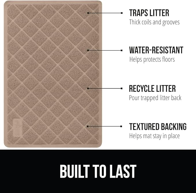 The Original Gorilla Grip Water Resistant Cat Litter Box Trapping Mat, Easy Clean, Textured Backing, Traps Mess for Cleaner Floors, Less Waste, Stays in Place for Cats, Soft on Paws, 30x20 Beige