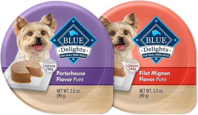 Blue Buffalo Delights Natural Adult Small Breed Wet Dog Food Cups, Pate Style, Porterhouse & Filet Mignon 3.5-oz (24 Count - 12 of Each Flavor)