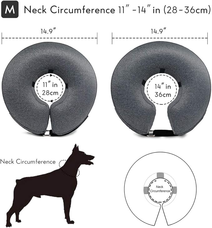 MIDOG Dog Cone Collar, Inflatable Dog Neck Donut Collar Alternative After Surgery, Soft Protective Recovery Cone for Small Medium Large Dogs and Cats Puppies - Alternative E Collar (Gray, M)