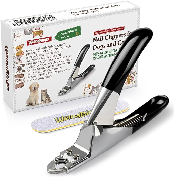 Dog Cat Pets Nail Clippers, Professional Pets Claw Trimmer with Free Nail File, Sharp Stainless Steel Blade, Sturdy Non Slip Handles - for Safe, Professional at Home Grooming