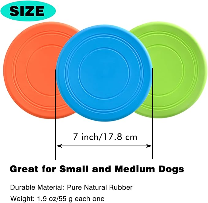 Dog Flying Disc, 3 Pack Dog Flyer Dog Toy, Dog Soft Rubber Interactive Lightweight Flying Disc Dog Toy for Small Large Dogs - Floats in Water & Safe on Teeth, 7 inch.