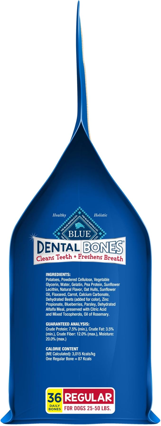 Blue Buffalo Dental Bones Regular Natural Dental Chew Dog Treats, (25-50 lbs) 36-oz Bag Jumbo Pack