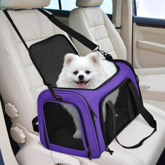 Henkelion Pet Carrier for Small Medium Cats Dogs Puppies up to 15 Lbs, Airline Approved Small Dog Carrier Soft Sided, Collapsible Travel Puppy Carrier - Purple