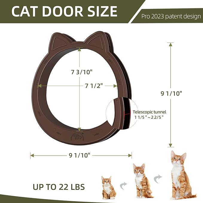Large Cat Door, Cat Door Interior Door, No Flap Cat Door, Easy to Install, Strong Pet Door for Cat, No Training, Up to 22 LBS, Coffee