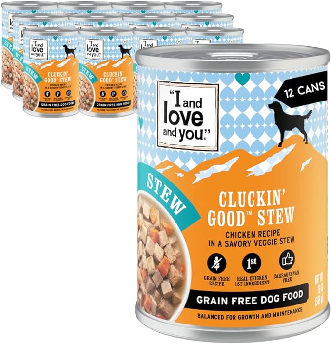 I AND LOVE AND YOU Wet Dog Food - Cluckin' Good Stew - Chicken Recipe, Grain Free, Filler Free 13oz can, 12pk