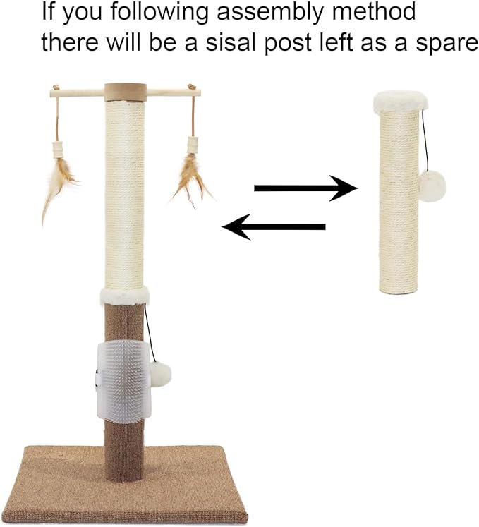Cat Scratching Post 30in Tall Sisal Carpet Vertical Scratch Posts for Indoor Cats and Kittens,with Hanging Ball and Bursh Beige