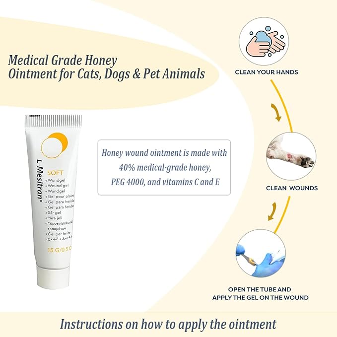 Medical Honey Wound Gel for Horses by L-Mesitran Veterinary Healing Ointment for Hot Spots, Lacerations, Ringworms, Anti-Inflammatory for Cats, Dogs & Pet Animals Fast Recovery 1.75 oz (Hope Series)