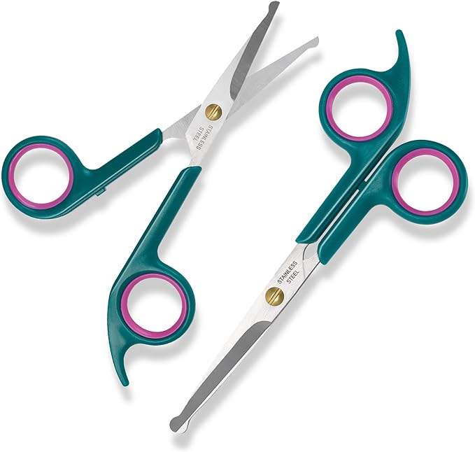 Professional Dog and Cat Grooming Scissors, Pet Grooming Shears, Sharp Stainless Steel Blade With Round Tips - Safety Fur Trimming for Dogs, Cats, Horses (Set of 2)