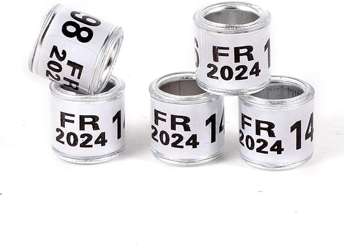 100Pcs Multicolor Aluminium Pigeon Leg Rings Dove Leg Rings Identify Bands Plastic with 2024 FR Training Identify Birds Foot Ring (White)