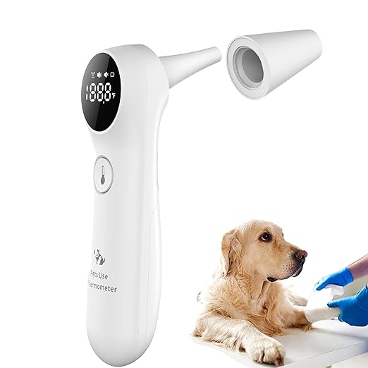 Dog Ear Temperature Monitor, Long Probe for Pets Ear Canal Only, Measure Dog Temperature in 1 second, Voice On/Off Switchable, C/F Switchable (White)