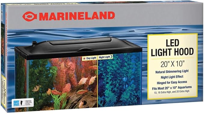 Marineland LED Light Hood For Aquariums, 20 Inches By 10 Inches, Natural Shimmering Light With Night Light Effect