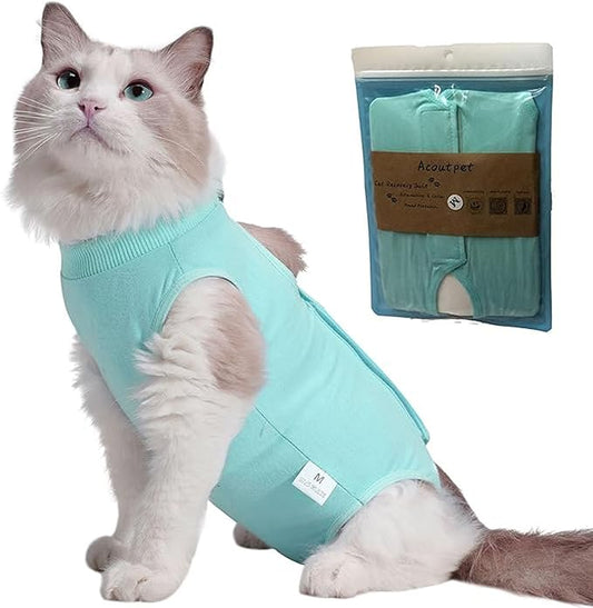 Cat Surgery Recovery Suit Female Kitten Cat Onesie for Cats After Surgery Spay Surgical Abdominal Wound Skin Diseases Cone Collar Soft Alternative Wear (Matcha green, L)