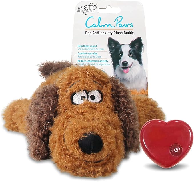 ALL FOR PAWS Dog Stuffed Animals with Heartbeat,Small Dog Toys for Dog Anxiety Relief,Puppy Behavioral Training Aid Toy Dog Stuff (48cm Brown Dog)