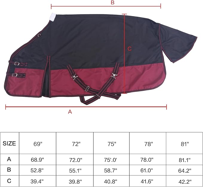 1200 Denier Rip-Stop Turnout Rain Sheet Lightweight Waterproof Breathable Horse Blanket (No Fill) Blackwine 75"