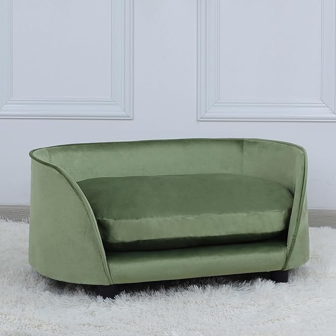 Dog Sofas and Chairs for Small Pet/Cat Sofa Chair with Velvet Fabric/Pet Sofa Bed with Comfortable Washable Cushion/Dog Bed for for Small Dog Rest Using (Green)