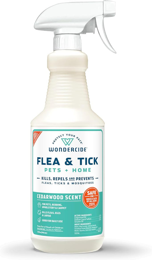 Wondercide - Flea, Tick & Mosquito Spray for Dogs, Cats, and Home - Flea and Tick Killer, Control, Prevention, Treatment - with Natural Essential Oils - Pet and Family Safe - Cedarwood 32 oz