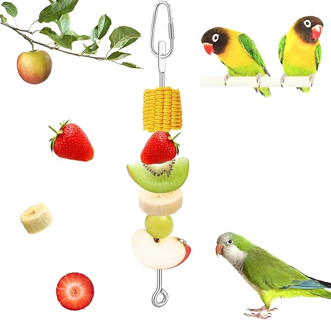 3Pcs Parrot Fruit Vegetable Skewer, Bird Food Holder Small Animal Fruit Vegetable Holder Stainless Steel Bird Parrot Skewer for Parakeet Budgie Conure Macaw