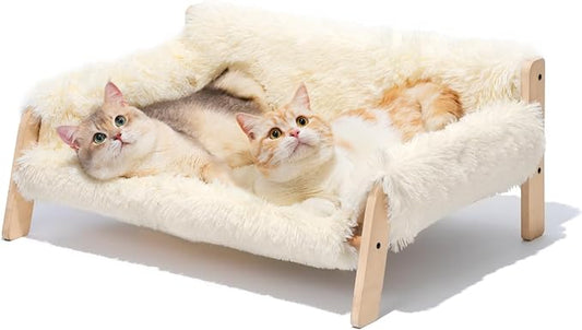 MEWOOFUN Cat Couch Bed, Pet Sofa for Indoor Cats Wooden Indoor Pet Furniture Elevated Cat Beds with Removable Mattress Cover Suitable for Kitty, Puppy or Small Animal