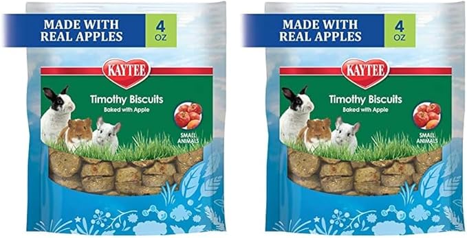 Kaytee Timothy Biscuits Baked Treat for Pet Guinea Pigs, Rabbits & Other Small Animals, Apple, 4 oz (Pack of 2)