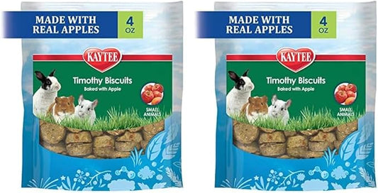 Kaytee Timothy Biscuits Baked Treat for Pet Guinea Pigs, Rabbits & Other Small Animals, Apple, 4 oz (Pack of 2)