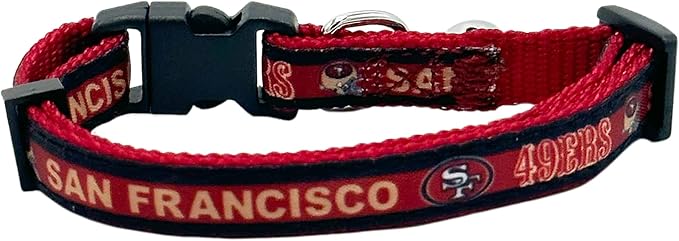 NFL CAT Collar San Francisco 49ers Satin Cat Collar Football Team Collar for Dogs & Cats. A Shiny & Colorful Cat Collar with Ringing Bell Pendant