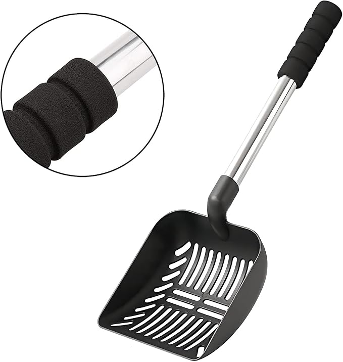 Cat Litter Scoop,Metal Long Handle Kitty Litter Coop Scooper,Heavy Duty Cats Pooper for Litter Box Pet Poop Shovel Chicken Poop Scooper 32inch (Black)