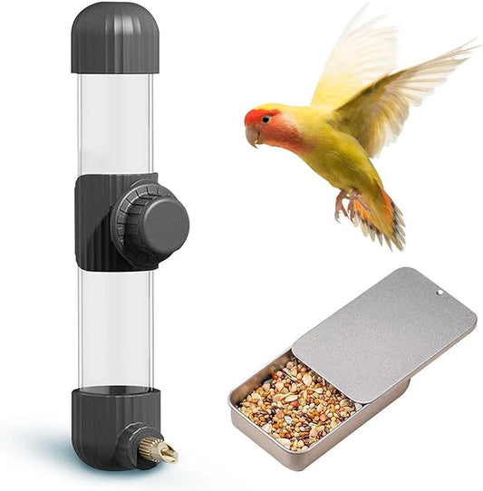 Bird Waterer Feeder 9.87 Oz Hanging Parrots Drinker Water Dispenser Birds Drinking Water Bottle Parrot Automatic Drinking Device for Budgie Cockatiel Lovebirds Canary Finch (Black/280ml)