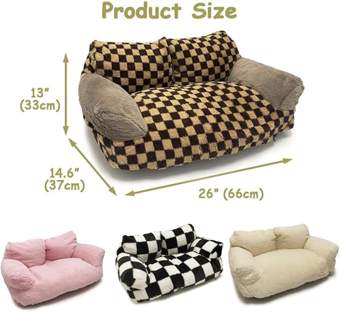 Pet Couch Sofa Bed, Checkers Plaid Washable Cat Beds for Medium Small Dogs & Cats Durable Plush Cat Couch Pet Sofa Bed Puppy Sleeping Bed Soft Anti-Slip (Green Plaid)