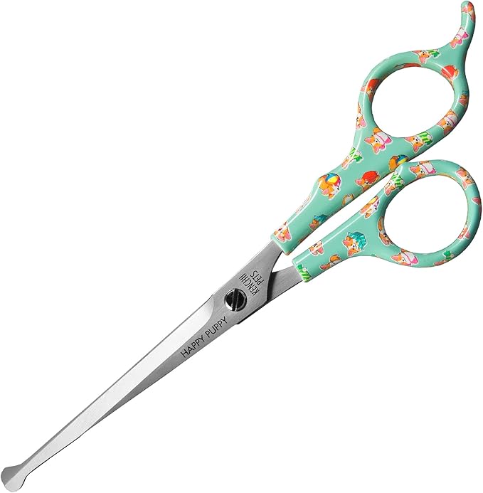 Kenchii Happy Puppy Ball Tip Shears Trimming Scissors for Dogs | Pet Grooming Puppy Essentials | Stainless Steel Grooming Scissors for Dogs | Safety Blunt Tip Scissors and Dog Grooming Tools | 6.5 In