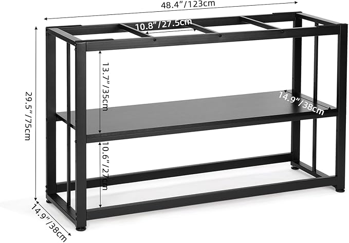 VOWNER 55-75 Gallon Fish Tank Stand - Metal Aquarium Stand, 48.4" x 14.9" x 29.5" Adjustable Heavy Duty Reptile Tank Stand, Adjustable 2-Tier Fish Tank Rack Shelf for Home Office, Tank not Included