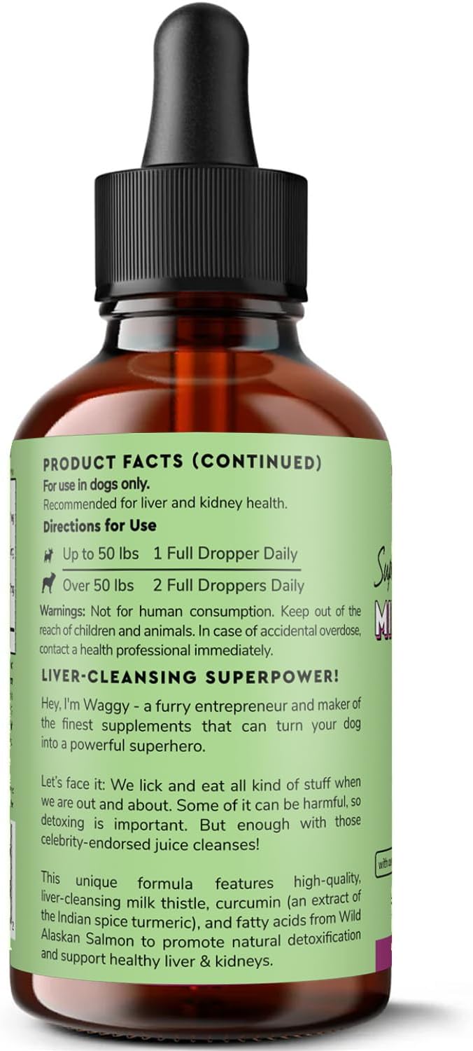 Milk Thistle, Liver Support for Dogs, Supports Kidney Function for Pets, Detox, Hepatic Support, with Wild Alaskan Salmon Oil & Curcumin, Omega 3 EPA & DHA (2, Ounces)
