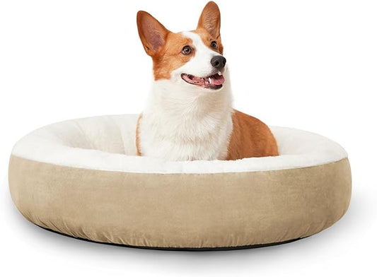 Love's cabin Round Donut Cat and Dog Cushion Bed, 25in Pet Bed for Small or Medium Dogs, Anti-Slip & Water-Resistant Bottom, Soft Durable Fabric Pet Beds, Washable Calming Cat & Dog Bed Camel